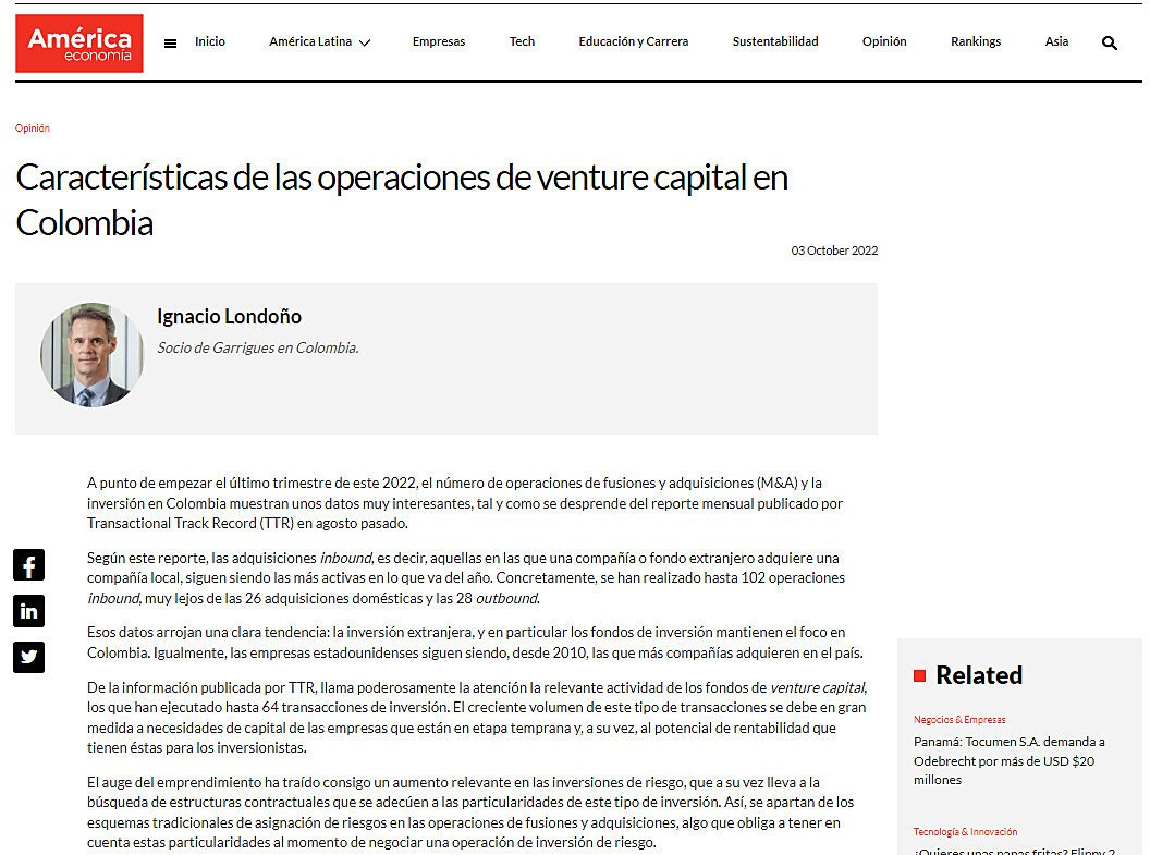 Caractersticas de las operaciones de venture capital en Colombia